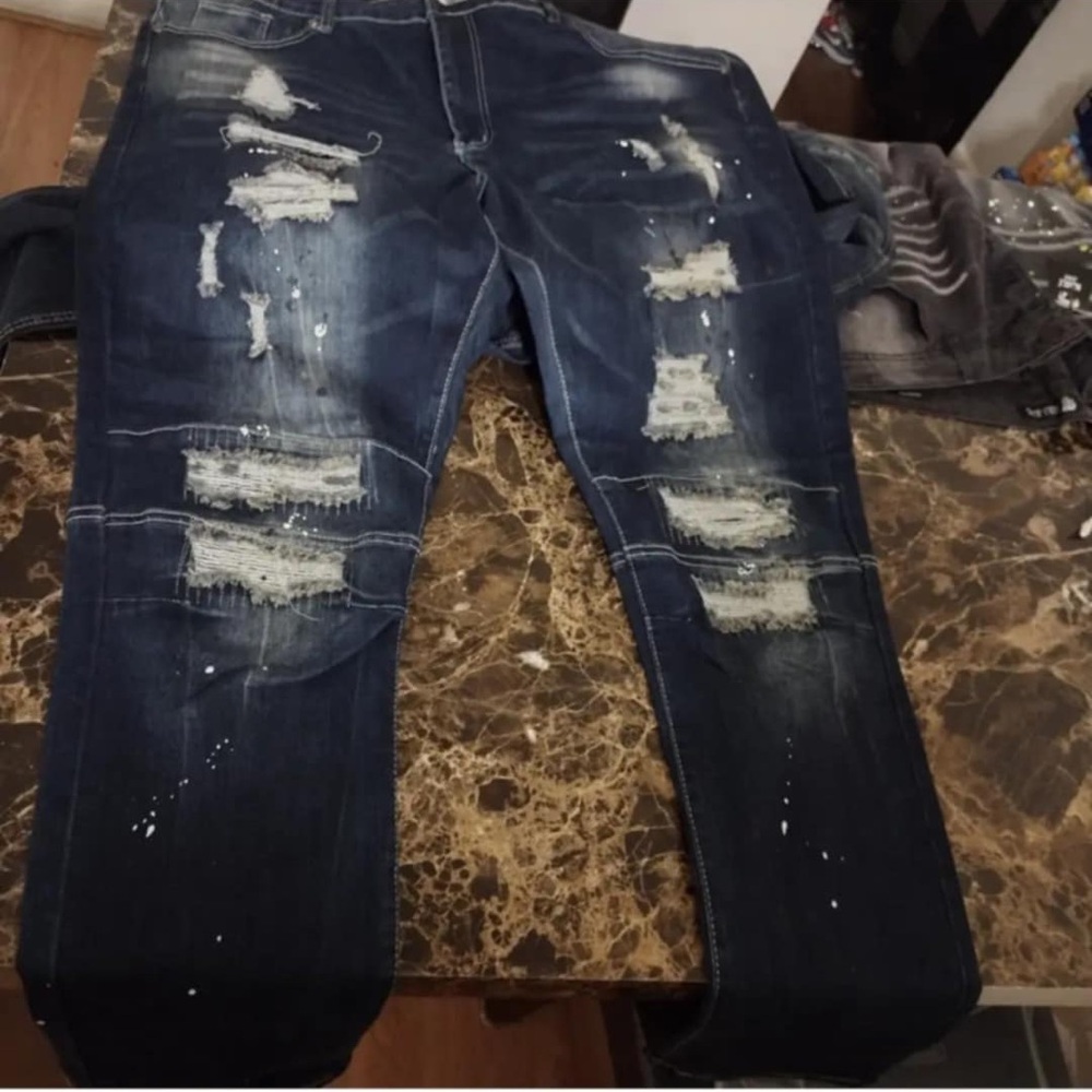 Men's Distressed Blue Jeans